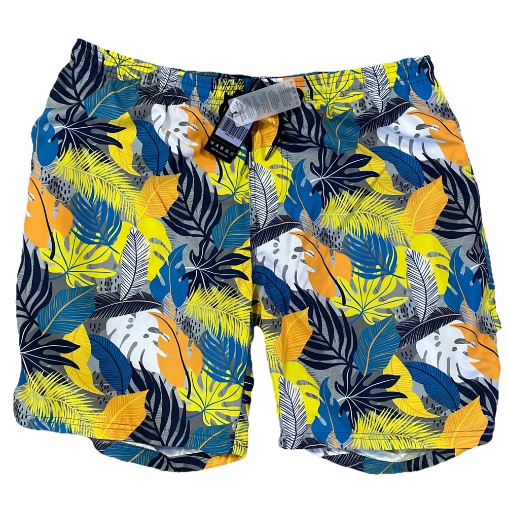 NWT Relleciga Hawaiian Lined 2XL Leaf Print‎ Beach Shorts 36"-42"x7"